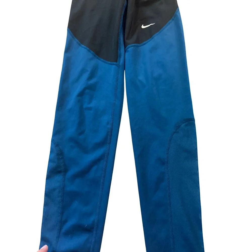 Nike Pro Dri-FIT Women Black Blue Colorblock Mesh Training Leggings Size CS
